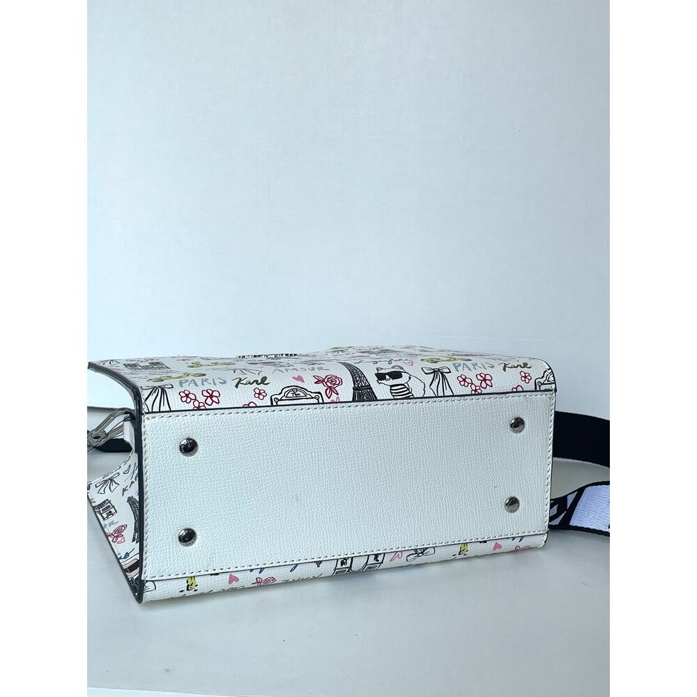 Karl Lagerfeld Maybelle Satchel Ikons Paris Print White Crossbody Bag - Picture 7 of 12